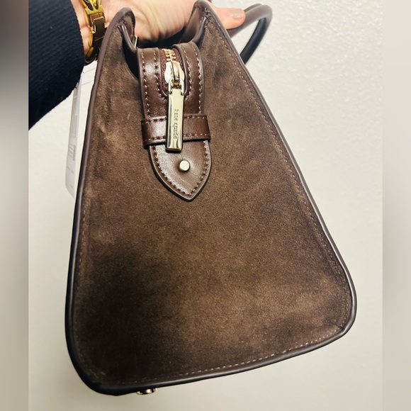 Kate Spade Madison Suede Mixed Material Hot Fudge Brown Satchel Crossbody NWT - Picture 4 of 8